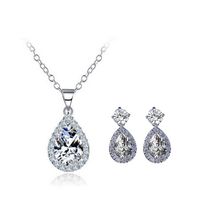 1 Set Fashion Water Droplets Copper Inlaid Zircon Earrings Necklace main image 3