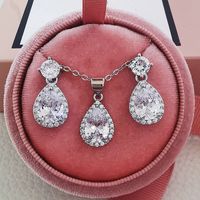 1 Set Fashion Water Droplets Copper Inlaid Zircon Earrings Necklace sku image 1