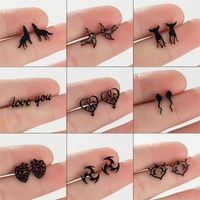 1 Pair Simple Style Geometric Letter Heart Shape Stainless Steel Plating Ear Studs main image 1