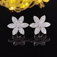 1 Pair Fashion Leaf Heart Shape Butterfly Copper Inlay Zircon Ear Studs sku image 24