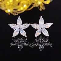 1 Pair Fashion Leaf Heart Shape Butterfly Copper Inlay Zircon Ear Studs sku image 15