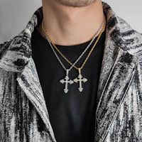 Hip-hop Cross Copper Inlay Zircon Gold Plated Men's Pendant Necklace main image 1