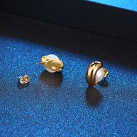 1 Stück Einfacher Stil Runden Inlay Titan Stahl Perle Ohrringe main image 4