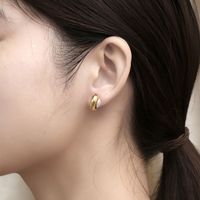 1 Piece Simple Style Round Inlay Titanium Steel Pearl Earrings main image 5