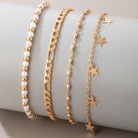 4 Pieces Vacation Star Alloy Beaded Buckle Chain Women's Anklet main image 6