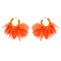 1 Pair Ethnic Style Flower Chiffon Pleated Inlay Beads Women's Earrings main image 3