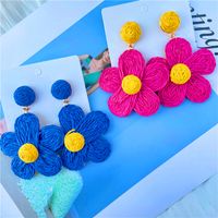 1 Pair Sweet Flower Braid Raffia Drop Earrings main image 4