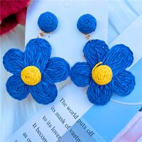 1 Pair Sweet Flower Braid Raffia Drop Earrings sku image 4