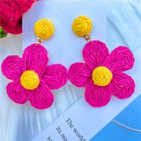 1 Pair Sweet Flower Braid Raffia Drop Earrings sku image 6