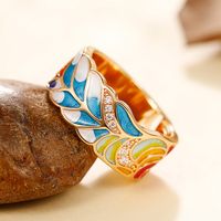 Retro Leaf Copper Enamel Zircon Rings main image 6