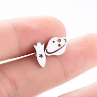 1 Pair Fashion Spacecraft Planet Titanium Steel Plating Ear Studs main image 6