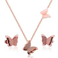 1 Set Sweet Butterfly Titanium Steel Plating Earrings Necklace main image 4