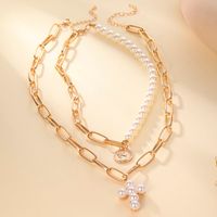 Elegant Simple Style Classic Style Cross Imitation Pearl Alloy Women's Layered Necklaces main image 5
