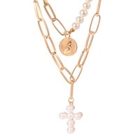 Elegant Simple Style Classic Style Cross Imitation Pearl Alloy Women's Layered Necklaces main image 7