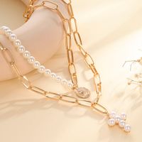 Elegant Simple Style Classic Style Cross Imitation Pearl Alloy Women's Layered Necklaces main image 3