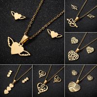 1 Set Fashion Heart Shape Stainless Steel Titanium Steel Plating Earrings Necklace main image 6