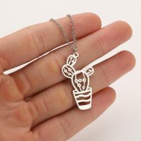 201 Stainless Steel 18K Gold Plated Retro Plating Cactus Pendant Necklace main image 4
