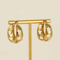 1 Pair Retro Star Hollow Out Stainless Steel 18k Gold Plated Hoop Earrings main image 1