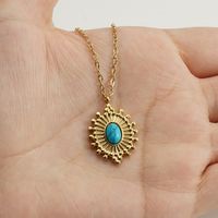 1 Piece Simple Style Oval Stainless Steel Titanium Steel Plating Inlay Turquoise Pendant Necklace main image 3