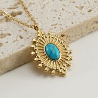 1 Piece Simple Style Oval Stainless Steel Titanium Steel Plating Inlay Turquoise Pendant Necklace main image 1