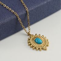 1 Piece Simple Style Oval Stainless Steel Titanium Steel Plating Inlay Turquoise Pendant Necklace main image 2