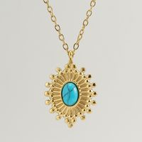 1 Piece Simple Style Oval Stainless Steel Titanium Steel Plating Inlay Turquoise Pendant Necklace sku image 1