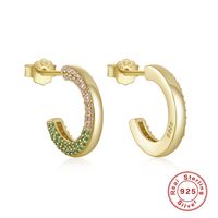 1 Pair Ins Style C Shape Plating Inlay Sterling Silver Zircon Ear Studs main image 6