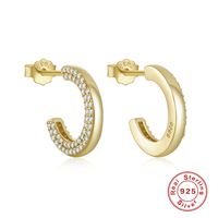 1 Pair Ins Style C Shape Plating Inlay Sterling Silver Zircon Ear Studs main image 1