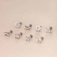 1 Piece Fashion Crown Flower Butterfly Titanium Inlay Zircon Ear Studs main image 2