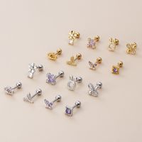 1 Piece Fashion Flower Butterfly Fish Tail Stainless Steel Copper Inlaid Zircon Ear Studs main image 5