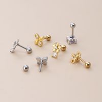 1 Piece Fashion Flower Butterfly Fish Tail Stainless Steel Copper Inlaid Zircon Ear Studs main image 4