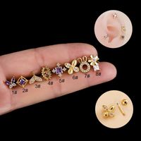 1 Piece Fashion Flower Butterfly Fish Tail Stainless Steel Copper Inlaid Zircon Ear Studs sku image 9