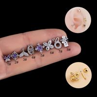 1 Piece Fashion Flower Butterfly Fish Tail Stainless Steel Copper Inlaid Zircon Ear Studs sku image 7