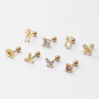 1 Piece Fashion Flower Butterfly Fish Tail Stainless Steel Copper Inlaid Zircon Ear Studs main image 2