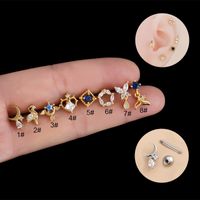 1 Piece Retro Moon Water Droplets Heart Shape Stainless Steel Copper Inlaid Zircon Ear Studs main image 1