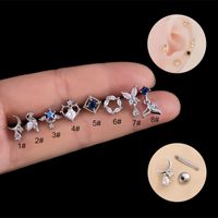 1 Piece Retro Moon Water Droplets Heart Shape Stainless Steel Copper Inlaid Zircon Ear Studs main image 5