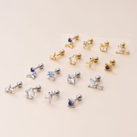 1 Piece Retro Moon Water Droplets Heart Shape Stainless Steel Copper Inlaid Zircon Ear Studs main image 4