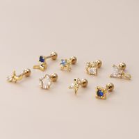 1 Piece Retro Moon Water Droplets Heart Shape Stainless Steel Copper Inlaid Zircon Ear Studs main image 3