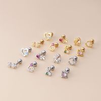1 Piece Fashion Clouds Heart Shape Flower Inlaid Zircon Stainless Steel Copper Ear Studs main image 4