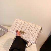 Women's Straw Solid Color Vacation Metal Button Square Lock Clasp Crossbody Bag main image 5
