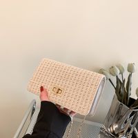 Women's Straw Solid Color Vacation Metal Button Square Lock Clasp Crossbody Bag main image 6