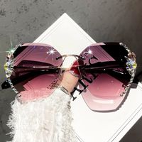 Elegant Solid Color Pc Oval Frame Rhinestone Frameless Women's Sunglasses main image 1