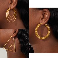 1 Paire Exagéré Mode Triangle Rond Placage Acier Inoxydable Plaqué Or 18k Boucles D'oreilles Cerceau main image 1