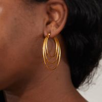 1 Pair Exaggerated Fashion Triangle Round Plating Stainless Steel 18k Gold Plated Hoop Earrings main image 4
