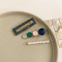 Retro Round Square Arylic Polishing Inlay Pearl Hair Clip 1 Set sku image 12
