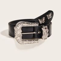 Fashion Butterfly Pu Leather Alloy Inlay Rhinestones Unisex Leather Belts 1 Piece main image 2