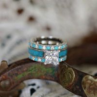 Bohemian Geometric Alloy Inlay Turquoise Zircon Women's Rings main image 1