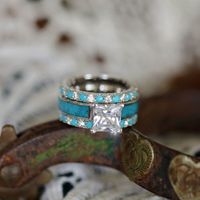 Bohemian Geometric Alloy Inlay Turquoise Zircon Women's Rings main image 2