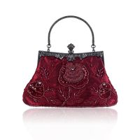 Red Wine Red Purple Polyester Flower Square Evening Bags sku image 2