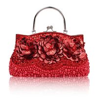 Red Purple Black Handmade Beaded Flower Beading Sequins Square Clutch Evening Bag main image 4